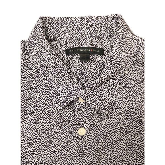 John Varvatos button up Men's size Large short sleeve black white abstract - Picture 2 of 10